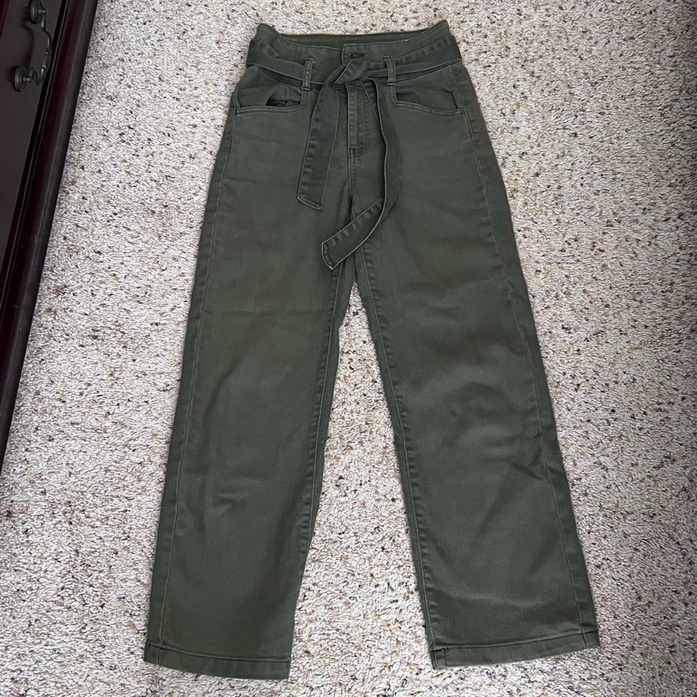 Green Wide Leg Pants with Belt